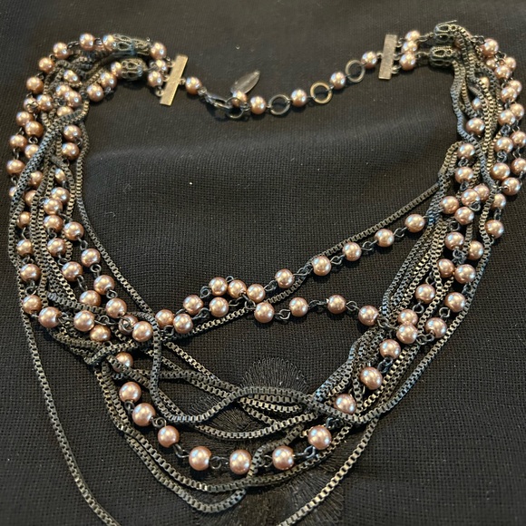 Pre-loved Signed Metal multi strand and fake pearl necklace. By Coldwater Creek - Picture 2 of 7